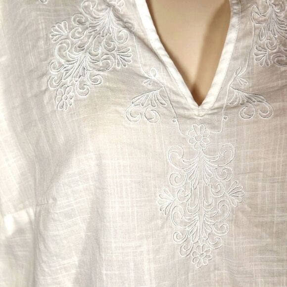 Lilly Pulitzer Tunic Top Cover Up Embroidered Cotton Long Sleeve White BOHO S - Picture 5 of 11